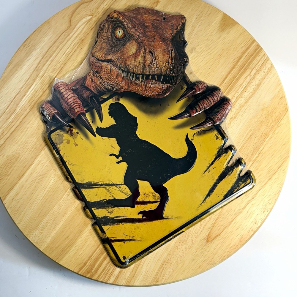 Open Road Brands Beware Velociraptor Metal Wall Sign 11 x 13 HL2908231